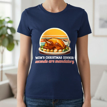 Personalised Christmas Dinner Christmas Jumper & T-Shirt T-Shirt in Navy, worn, our photo