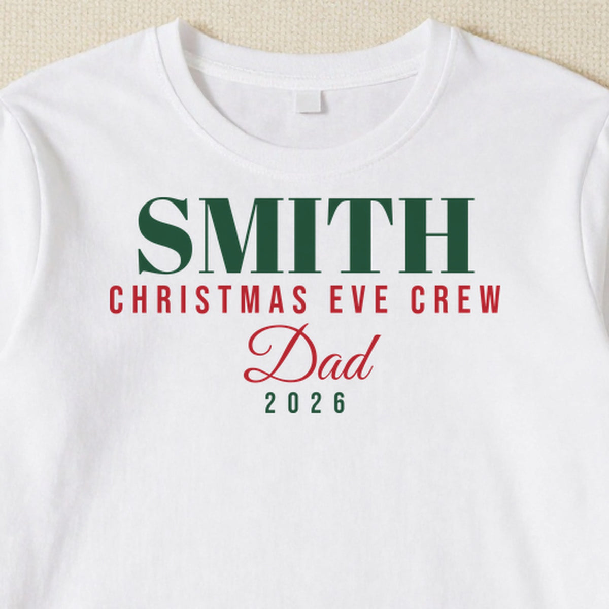 Christmas Eve Crew Varsity personalised print close-up