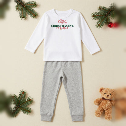 Name's Christmas Eve Personalised Kids Christmas Pyjamas, Kids in White / Grey, our photo