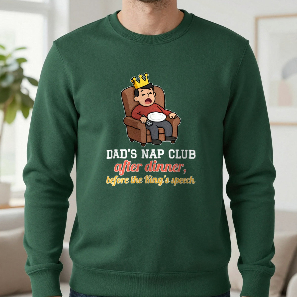 Personalised Christmas Nap Club Christmas Jumper & T-Shirt Sweatshirt in Forest Green, worn, our photo