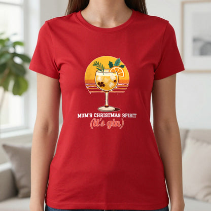 Personalised Christmas Spirit Gin Jumper & T-Shirt T-Shirt in Red, worn, our photo