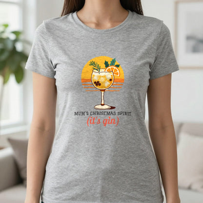 Personalised Christmas Spirit Gin Jumper & T-Shirt T-Shirt in Sport Grey, worn, our photo