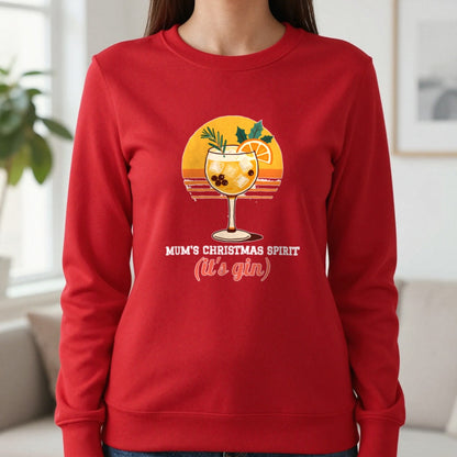 Personalised Christmas Spirit Gin Jumper & T-Shirt Sweatshirt in Red, worn, our photo