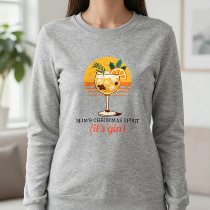 Personalised Christmas Spirit Gin Jumper & T-Shirt Sweatshirt in Sport Grey, worn, our photo