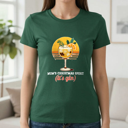 Personalised Christmas Spirit Gin Jumper & T-Shirt T-Shirt in Forest Green, worn, our photo