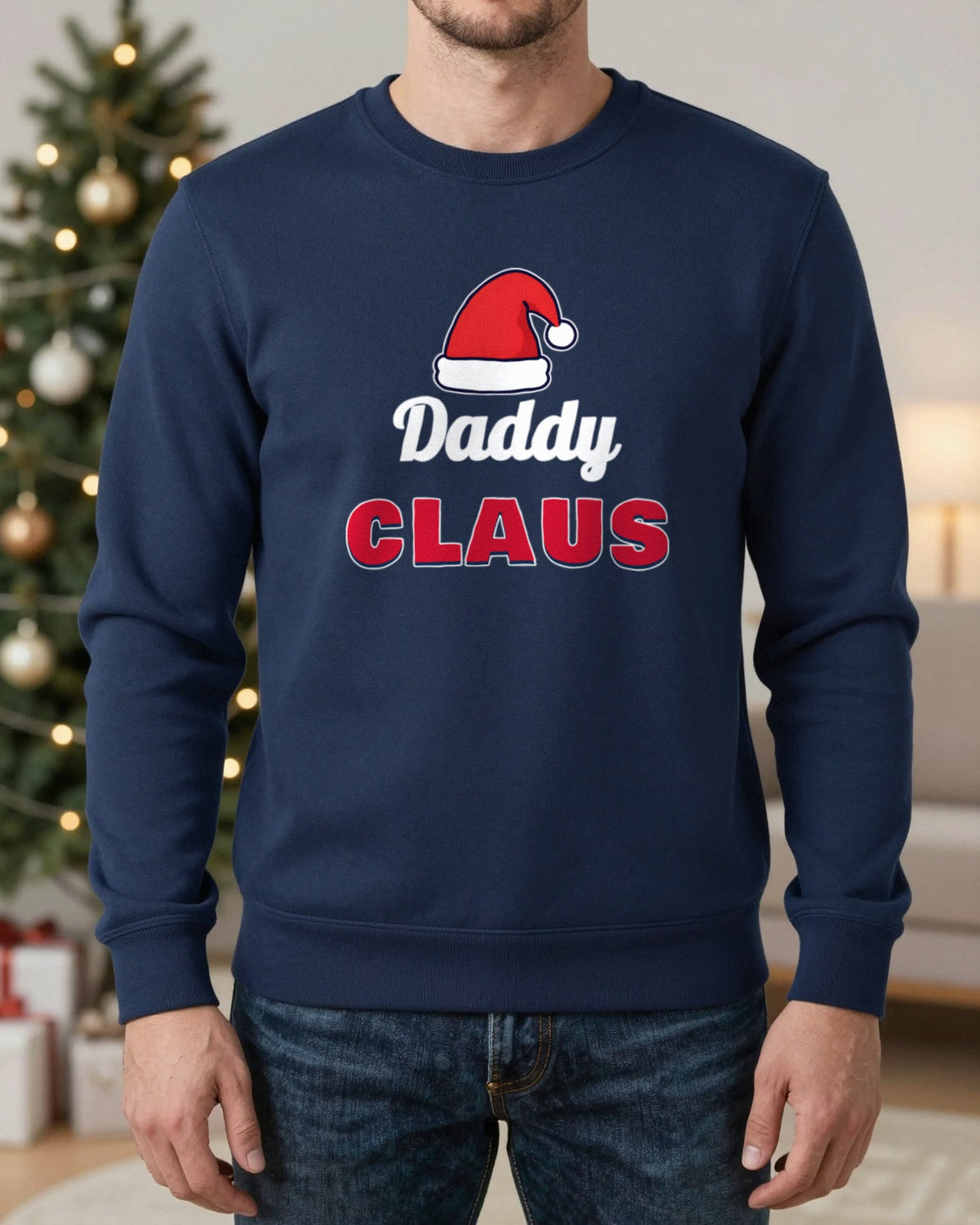 Personalised Claus Christmas Jumper & T-Shirt worn
