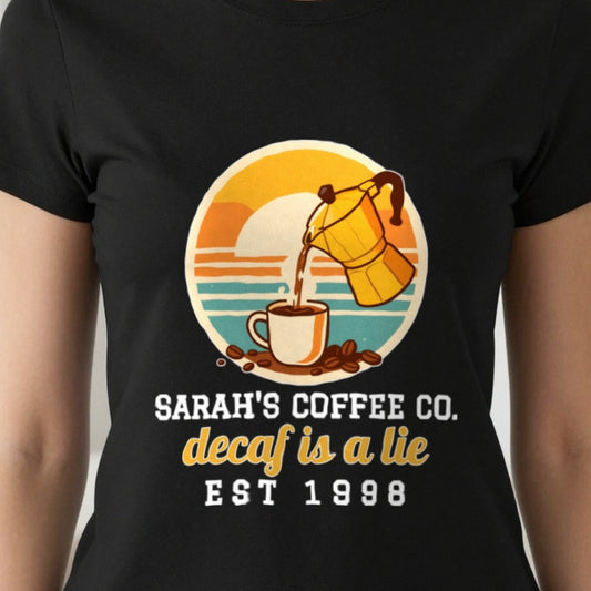 Personalised Coffee Co T-Shirt & Sweatshirt print close-up, our photo