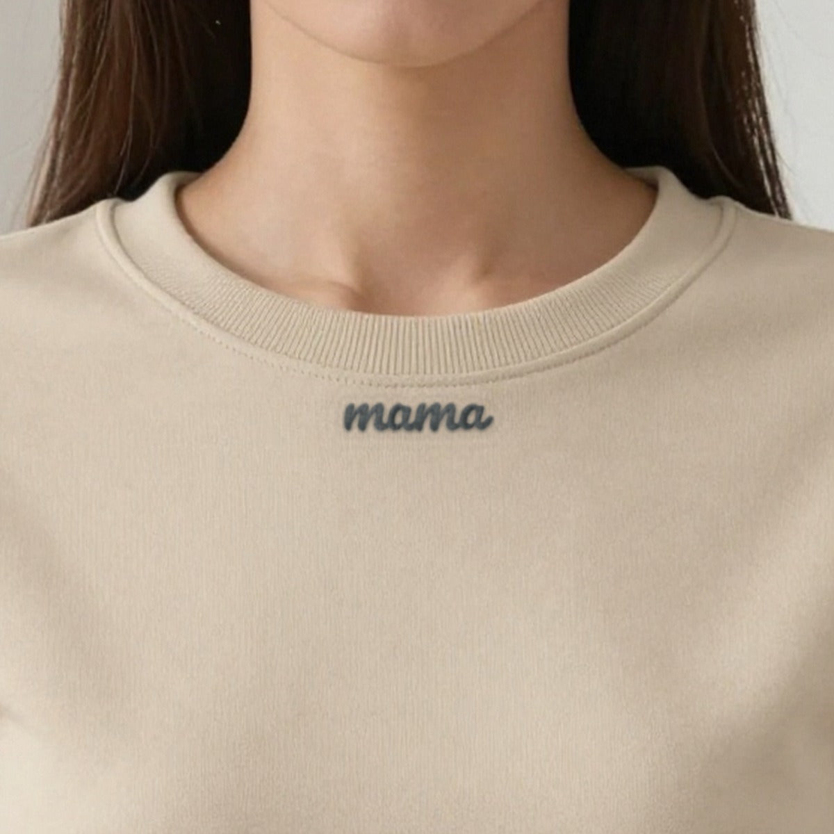 Personalised Collar Embroidered Sweatshirt, Mama or Any Name, worn