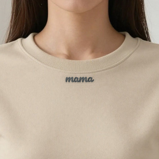 Personalised Collar Embroidered Sweatshirt, Mama or Any Name, worn