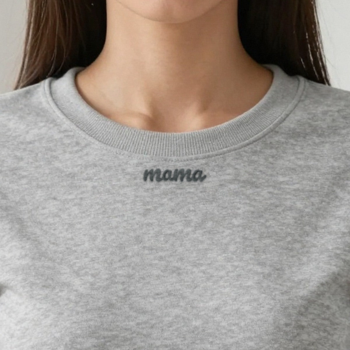 Collar Embroidered Sweatshirt, Mama or Any Name, adult sweatshirt in ash, embroidered