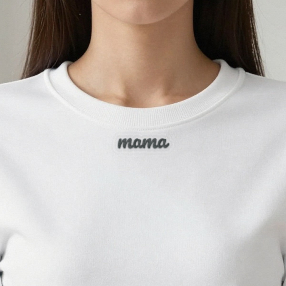 Collar Embroidered Sweatshirt, Mama or Any Name, adult sweatshirt in white, embroidered