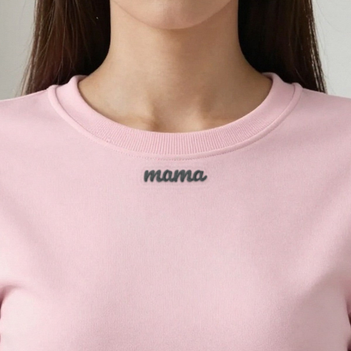 Collar Embroidered Sweatshirt, Mama or Any Name, adult sweatshirt in light pink, embroidered