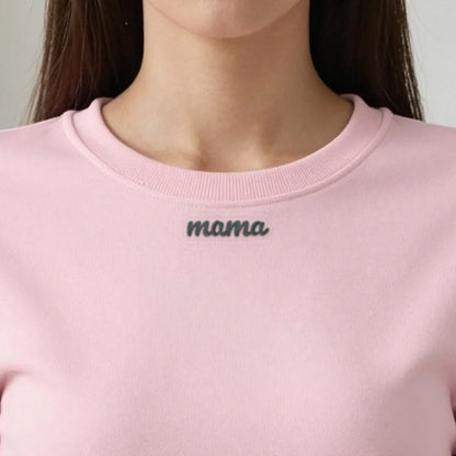 Collar Embroidered Sweatshirt, Mama or Any Name, adult sweatshirt in light pink, embroidered