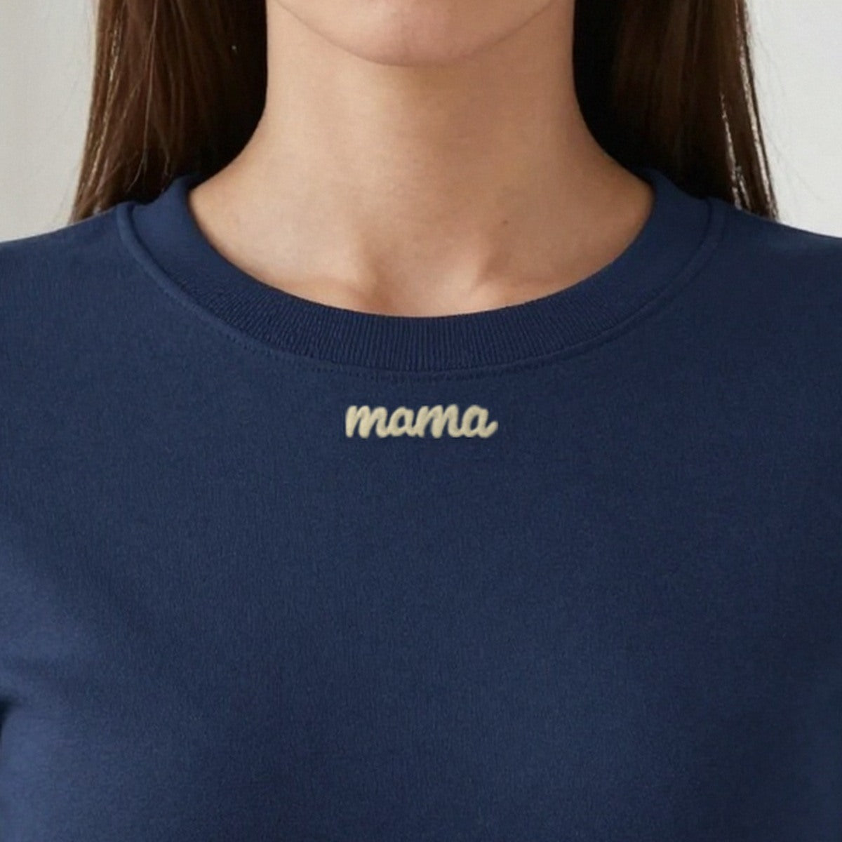 Collar Embroidered Sweatshirt, Mama or Any Name, adult sweatshirt in navy, embroidered