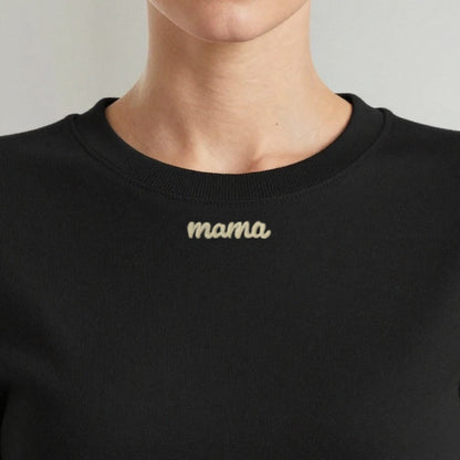 Collar Embroidered Sweatshirt, Mama or Any Name, adult sweatshirt in black, embroidered