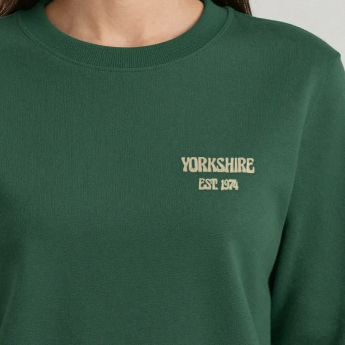 County Est. Sweatshirt, adult sweatshirt in forest green, embroidered