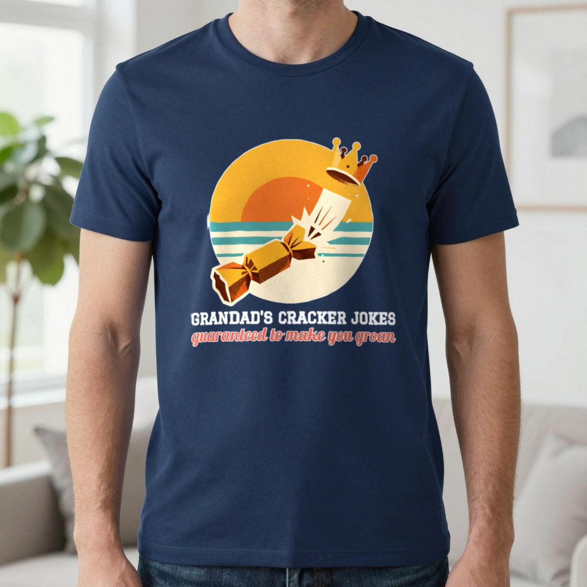 Personalised Cracker Jokes Christmas Jumper & T-Shirt T-Shirt in Navy, worn, our photo