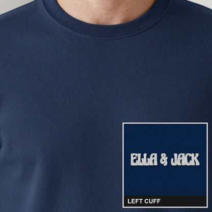 Cuff Embroidered Sweatshirt with Names, adult sweatshirt in navy, embroidered