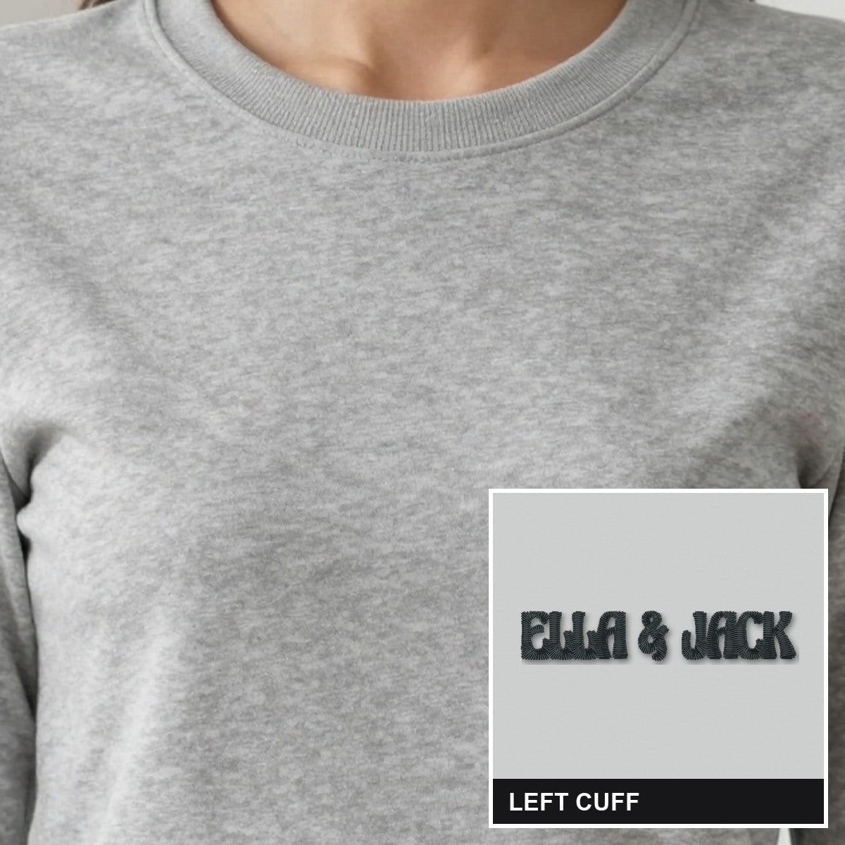 Cuff Embroidered Sweatshirt with Names, adult sweatshirt in ash, embroidered