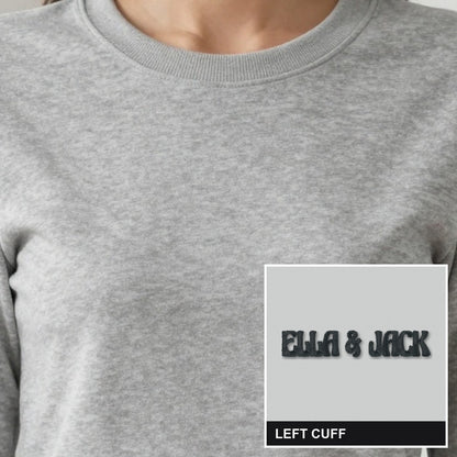 Cuff Embroidered Sweatshirt with Names, adult sweatshirt in ash, embroidered