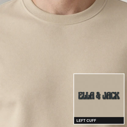 Cuff Embroidered Sweatshirt with Names, adult sweatshirt in sand, embroidered