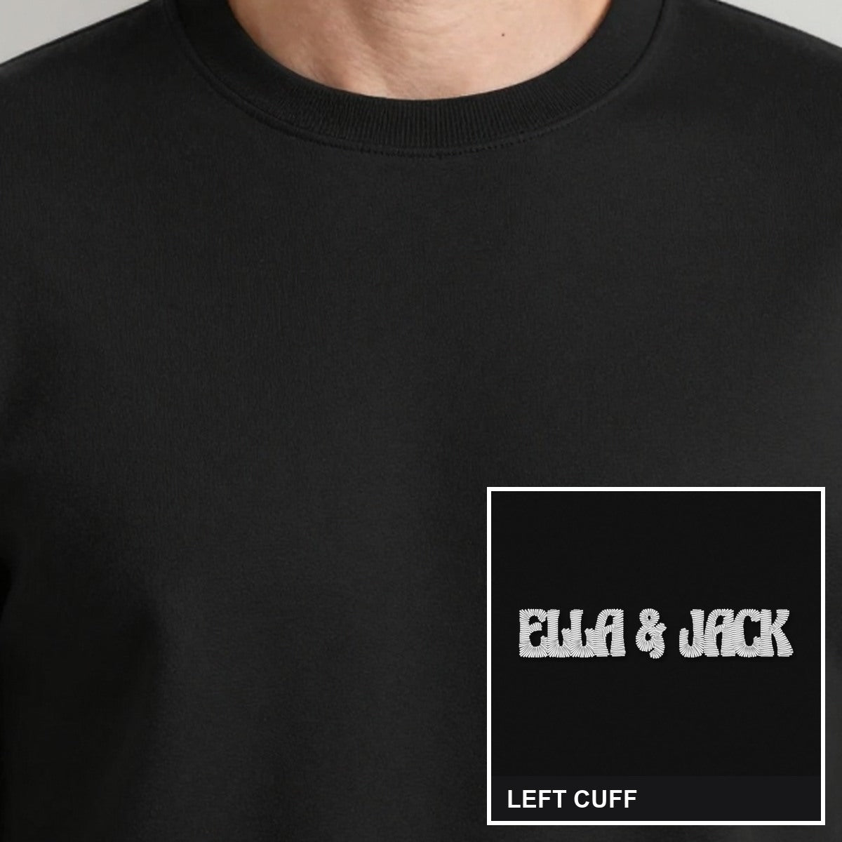 Cuff Embroidered Sweatshirt with Names, adult sweatshirt in black, embroidered