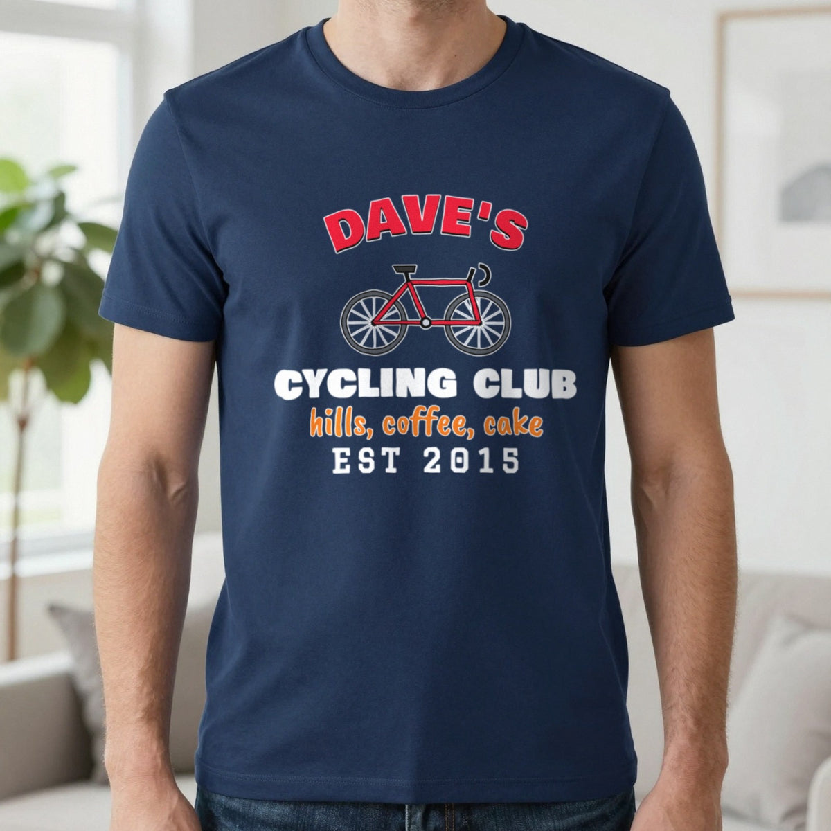 Personalised Cycling Club T-Shirt & Sweatshirt T-Shirt in Navy, worn, our photo