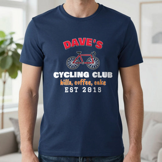Personalised Cycling Club T-Shirt & Sweatshirt T-Shirt in Navy, worn, our photo