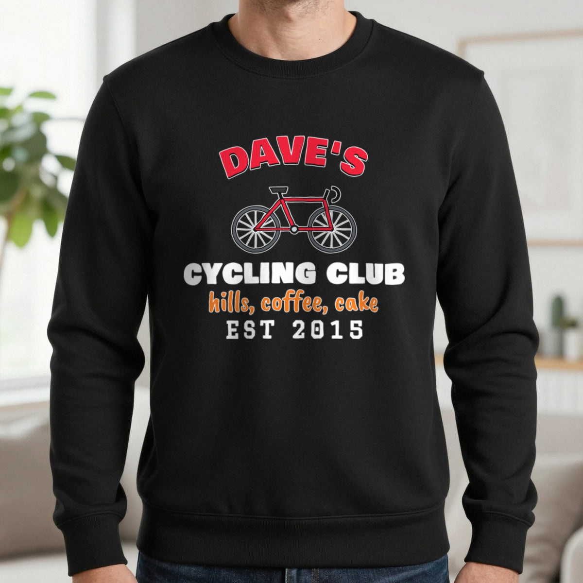 Personalised Cycling Club T-Shirt & Sweatshirt Sweatshirt in Black, worn, our photo