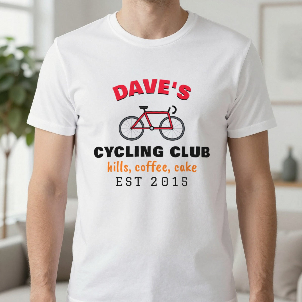 Personalised Cycling Club T-Shirt & Sweatshirt T-Shirt in White, worn, our photo