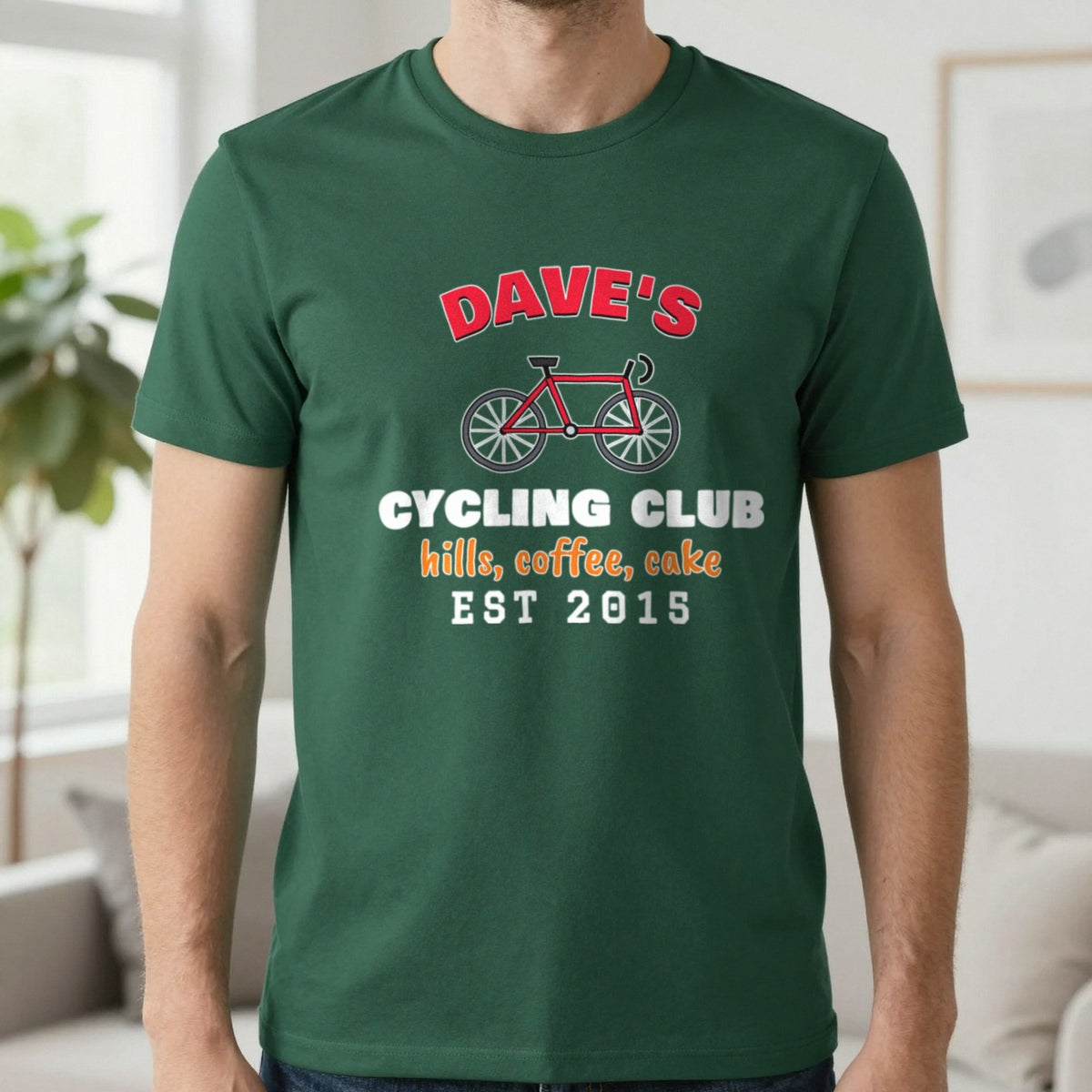 Personalised Cycling Club T-Shirt & Sweatshirt T-Shirt in Forest Green, worn, our photo