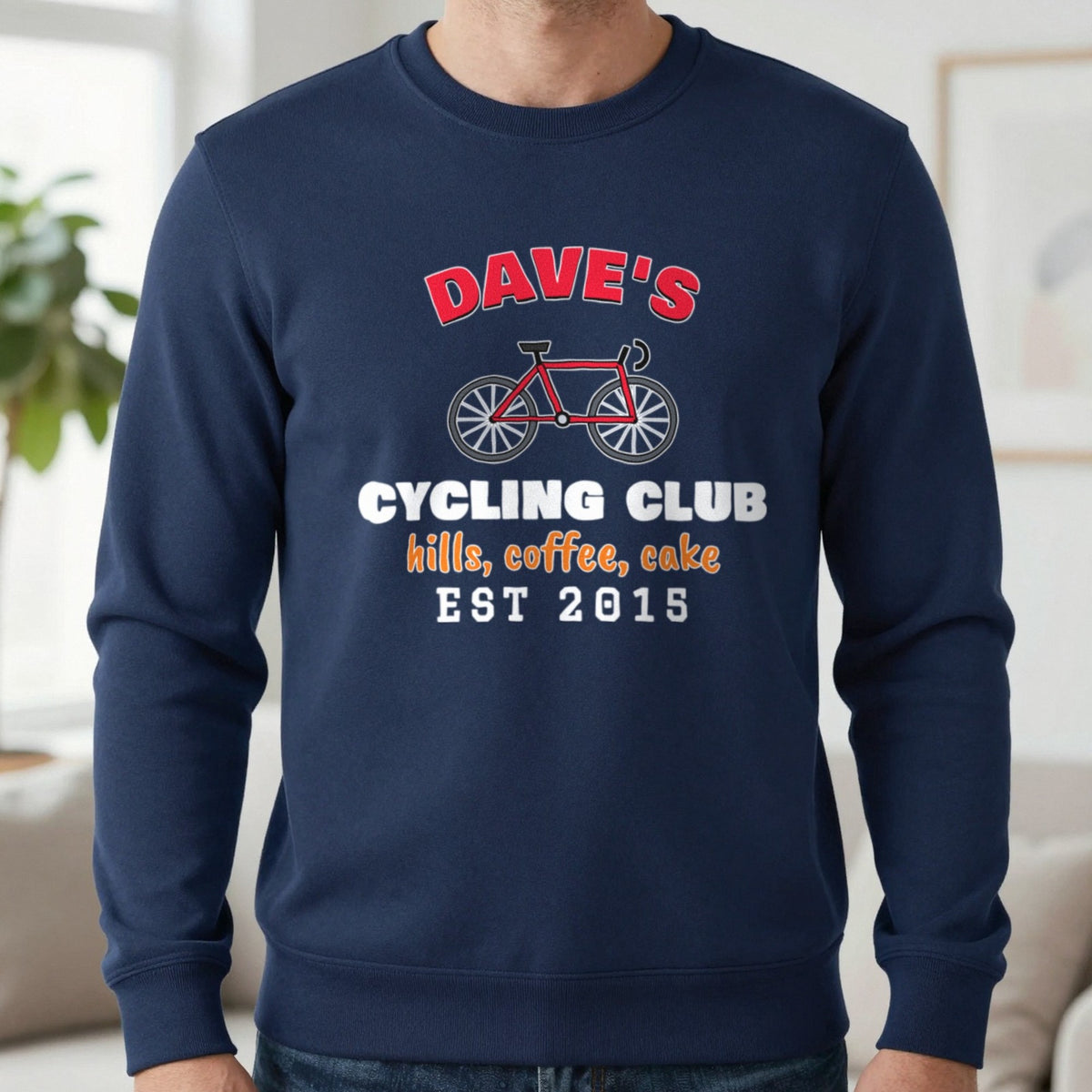 Personalised Cycling Club T-Shirt & Sweatshirt Sweatshirt in Navy, worn, our photo
