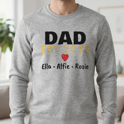 Personalised Dad Est. T-Shirt With Kids Names Sweatshirt in Sport Grey, worn, our photo