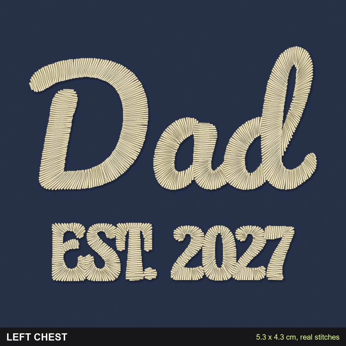 Dad Est. Sweatshirt: close-up of the real stitches with sizes