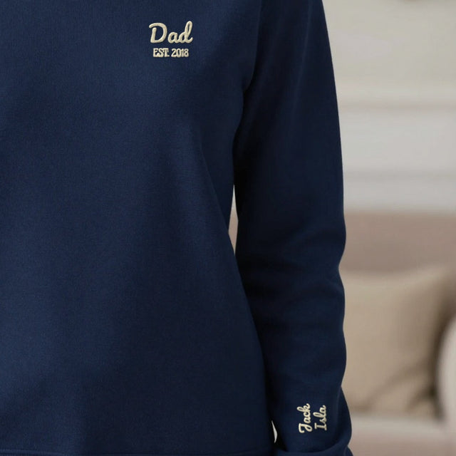 Personalised Embroidered Dad Est. Sweatshirt with Kids Names on the Sleeve
