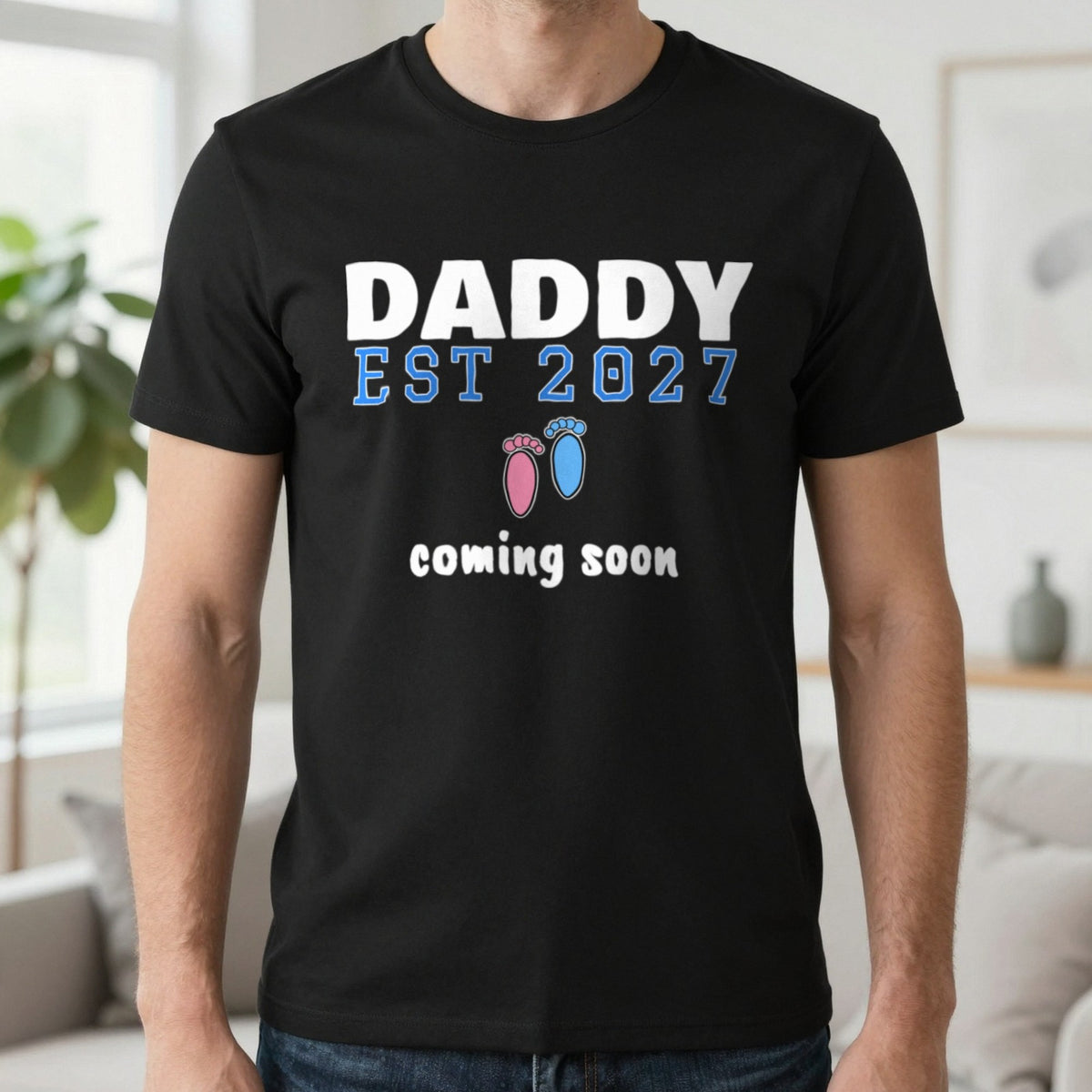 Personalised Daddy Est. 2027 T-Shirt T-Shirt in Black, worn, our photo