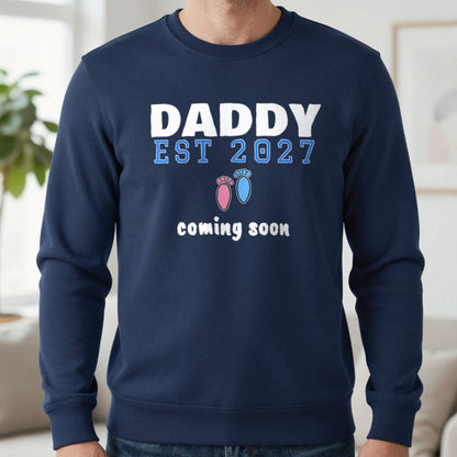 Personalised Daddy Est. 2027 T-Shirt Sweatshirt in Navy, worn, our photo