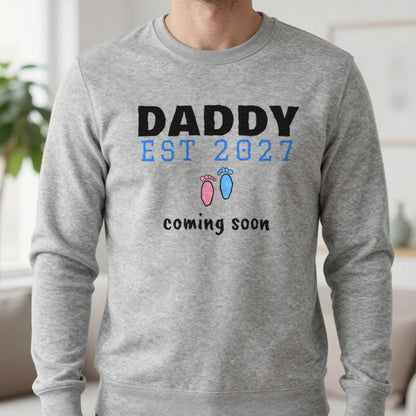 Personalised Daddy Est. 2027 T-Shirt Sweatshirt in Sport Grey, worn, our photo