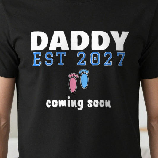 Personalised Daddy Est. 2027 T-Shirt print close-up, our photo