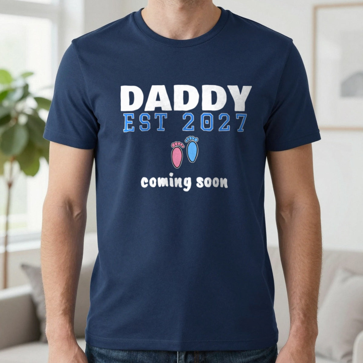 Personalised Daddy Est. 2027 T-Shirt T-Shirt in Navy, worn, our photo