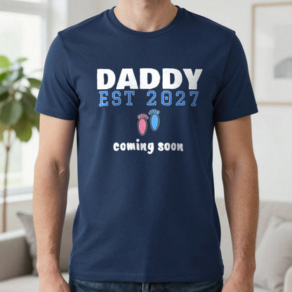 Personalised Daddy Est. 2027 T-Shirt T-Shirt in Navy, worn, our photo