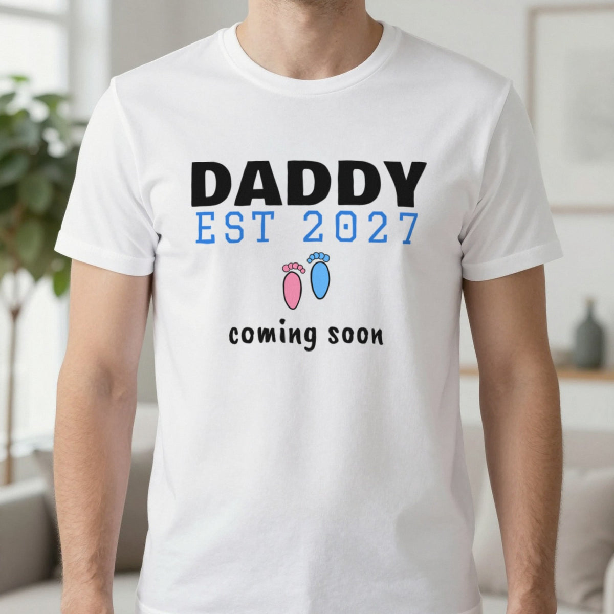 Personalised Daddy Est. 2027 T-Shirt T-Shirt in White, worn, our photo