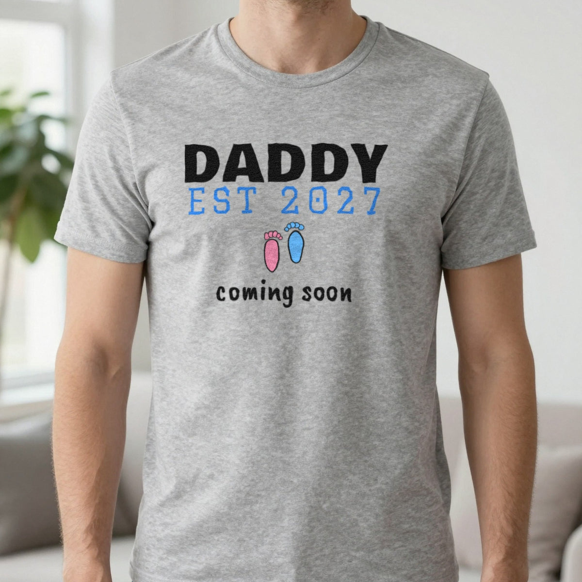 Personalised Daddy Est. 2027 T-Shirt T-Shirt in Sport Grey, worn, our photo