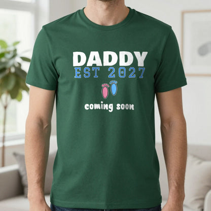 Personalised Daddy Est. 2027 T-Shirt T-Shirt in Forest Green, worn, our photo