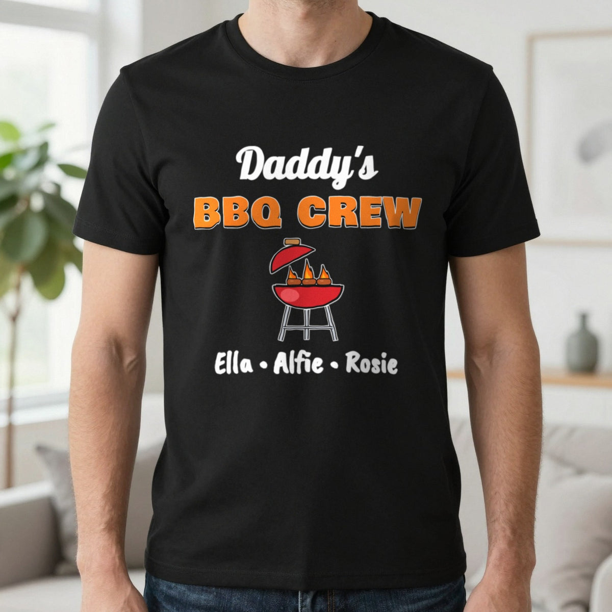Personalised Daddy's BBQ Crew T-Shirt & Sweatshirt T-Shirt in Black, worn, our photo
