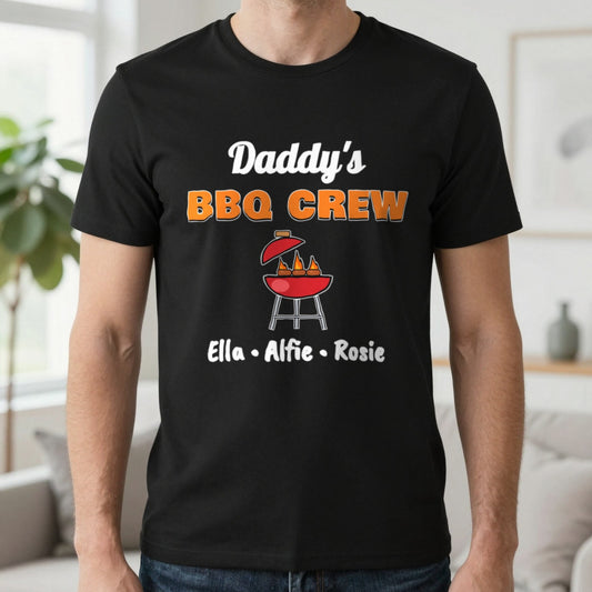 Personalised Daddy's BBQ Crew T-Shirt & Sweatshirt T-Shirt in Black, worn, our photo