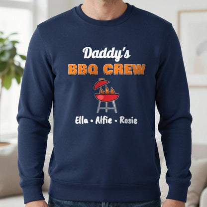 Personalised Daddy's BBQ Crew T-Shirt & Sweatshirt Sweatshirt in Navy, worn, our photo