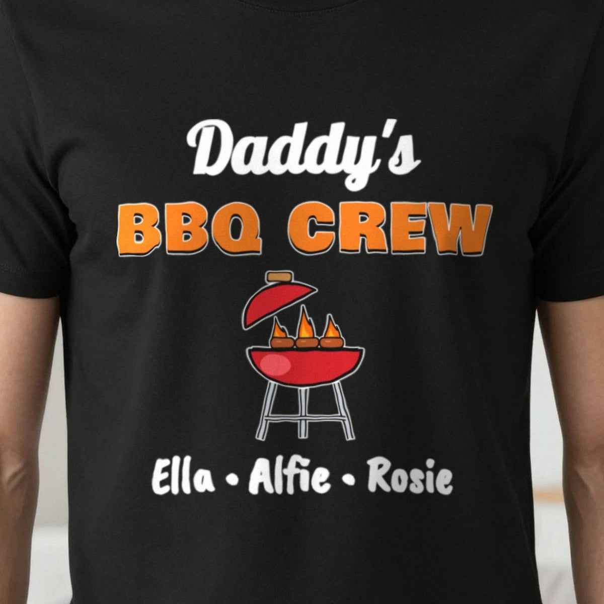 Personalised Daddy's BBQ Crew T-Shirt & Sweatshirt print close-up, our photo