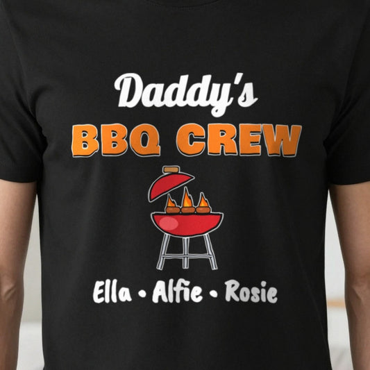 Personalised Daddy's BBQ Crew T-Shirt & Sweatshirt print close-up, our photo