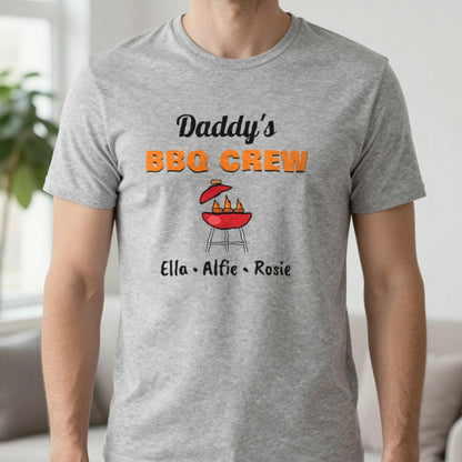 Personalised Daddy's BBQ Crew T-Shirt & Sweatshirt T-Shirt in Sport Grey, worn, our photo